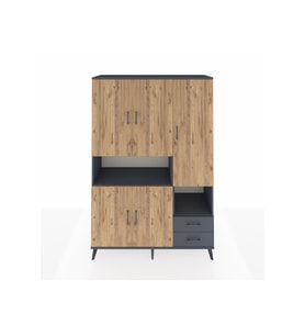 Hyperion Dolap 10 Raflı 2 Çekmeceli 5 Kapaklı 132x44x195 Antrasit-Çam/Antrasit