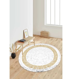 Dijital Baskılı Kaymaz Taban Yıkanabilir Yuvarlak Salon Halısı Koridor Halısı Paspas NDY-SD-1077 (Gold)