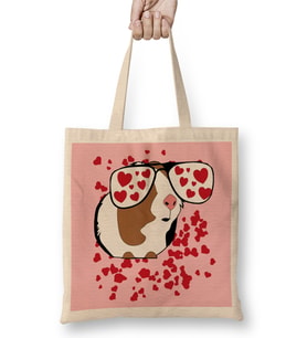 Guinea Pig Lover Valentine With Big Heart Bez Çanta Uzun Saplı