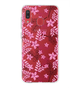 Samsung Galaxy A20 Uyumlu Kapak Floral Pembe Tasarımlı Şeffaf Silikon Kılıf