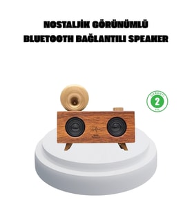 Mey İthalat® Çift Hoparlörlü Bluetooth Gramofon Speaker – FM Radyo, USB, SD Kart ve AUX Girişli