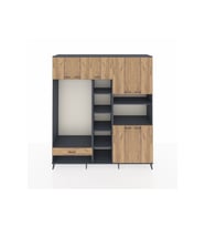 Hyperion Dolap 11 Raflı Tek Çekmeceli 7 Kapaklı 220x44x243 Antrasit-Çam/Çam