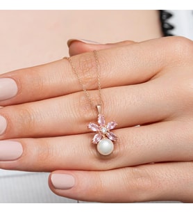 Lotus İnci Taşlı Rose Kaplama 925 Gümüş Kadın Kolye
