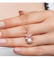 Lotus İnci Taşlı Rose Kaplama 925 Gümüş Kadın Kolye