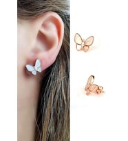 Sedef taşlı 925 ayar gümüş rose kelebek küpe