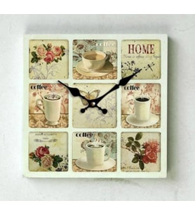 MUTFAK › AHŞAP SAATLER › Saatler-MB KARE KAHVE TEMALI DUVAR SAATİ-30*30*3,5 CM