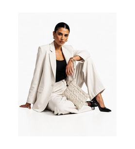 GLANZIA Stardust Ivory Portföy Çanta Ekru Kadın El Çantası Yıldız Desenli Şık Abiye Clutch Suni Deri