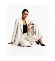 GLANZIA Stardust Ivory Portföy Çanta Ekru Kadın El Çantası Yıldız Desenli Şık Abiye Clutch Suni Deri