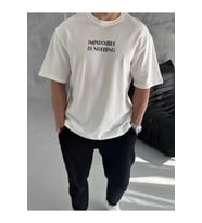 Unisex Bisiklet Yaka Baskılı Oversize T-Shirt - Beyaz