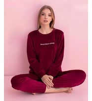 Pijamerry Kadın Kışlık Bisiklet Yaka Kadife Pijama Takımı 3044B - 1 Adet (Bordo)