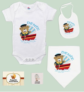 BK Kids Kişiye Özel İsimli 5 Parça Beyaz Bebek Body Zıbın ve Battaniye Hediye Seti, Yeni Doğan Bebek Giyim Hediyesi