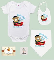 BK Kids Kişiye Özel İsimli 5 Parça Beyaz Bebek Body Zıbın ve Battaniye Hediye Seti, Yeni Doğan Bebek Giyim Hediyesi