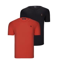 İKİLİ SET T8568 DEWBERRY V YAKA ERKEK T-SHIRT-SİYAH-KİREMİT (Karışık)