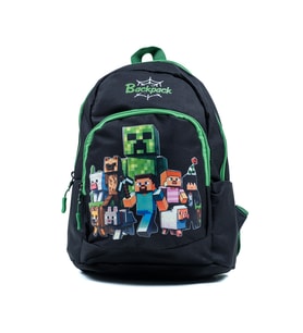 Çocuk Okul Sırt Çantası Erkek Öğrenci Su Geçirmez Minecraft Karakterli Siyah Yeşil