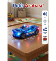 Işıklı Sesli Şeffaf Oyuncak Polis Arabası Dişli Mekanizmalı Otomatik Hareketli 20 cm