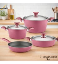ARZU ÇELİK 7 Parça Granit Set Çelik Kapak - Mürdüm