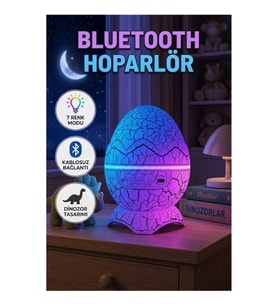 Dinozor Yumurtası Tasarımlı Bluetooth Hoparlörlü 7 Renkli Gece Lambası