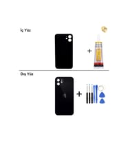 iPhone 12 Siyah Arka Kapak Arka Cam Batarya Kapağı Lazer Kesim Kapak Pil Kapağı + B-7000 Yapıştırıcı + Tamir Seti