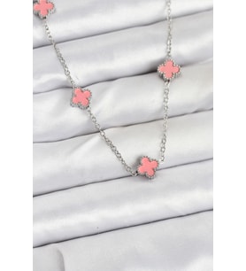 316L Çelik Zincir Gümüş Renk Pembe Baby Boy Yonca Kadın Kolye 5886 - LOHO5157-7282