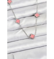 316L Çelik Zincir Gümüş Renk Pembe Baby Boy Yonca Kadın Kolye 5886 - LOHO5157-7282