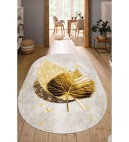 Dijital Baskılı Kaymaz Taban Yıkanabilir Oval Salon Halısı Mutfak Halısı Yolluk NDO-HY-1273 (Gold)