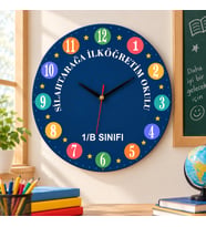 Kişiye Özel Okul ve Sınıf Temalı Renkli Ahşap Duvar Saati Büyük boy 28 Cm