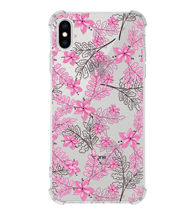 Apple iPhone X Uyumlu Köşe Korumalı Antişok  Kapak Floral Pembe Tasarımlı Şeffaf  Kılıf