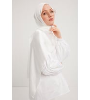 Janjanlı Krinkıl Şal - İnci Beyazı