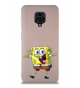Xiaomi Redmi Note 9 Pro Soft Premier Kapak Sünger Bob Tasarımlı Silikon Kılıf - Pudra (Şeffaf)