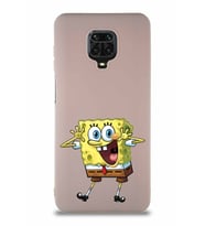 Xiaomi Redmi Note 9 Pro Soft Premier Kapak Sünger Bob Tasarımlı Silikon Kılıf - Pudra (Şeffaf)