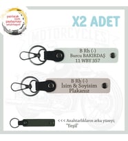 Motor Tutkunlarına Özel, İsim Plaka ve B Rh (-) Kan Grubu Yazılı Deri x2 Anahtarlık, Pudra-Beyaz-Ysl (Çok Renkli)