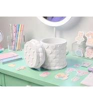 3D Baskı Kabartma Kalp Desenli Kapaklı Kalemlik - Masaüstü Organizer - Beyaz