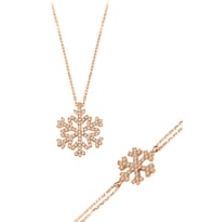 925 Ayar Gümüş Kar Tanesi Rose Gold Kadın Kolye Bileklik Set