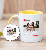 Kişiye Özel Youtube Tasarım Fotoğraflı Sarı Kupa Bardak ve Anahtarlık