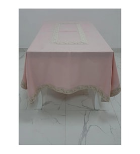 Gonca Jakar Bordürlü Keten Kumaş Pudra Masa Örtüsü 160x230 Cm - 1134 (Krem)