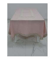 Gonca Jakar Bordürlü Keten Kumaş Pudra Masa Örtüsü 160x230 Cm - 1134 (Krem)