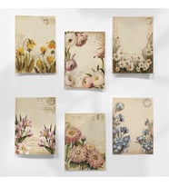 A6 (10,5x14,8 cm) 6'lı Vintage Çiçekli El Yazısı Detaylı Scrapbook Mektup Kağıdı Seti