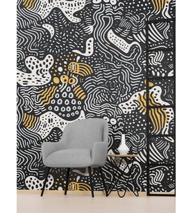 Dreamwall Siyah Beyaz Geometrik  Desenli Isı Ve Ses Yalıtımlı Sağlıklı Tekstil Duvar Kağıdı (Sarı)