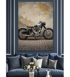 Klasik Retro Siyah Motosiklet Tablosu Dekoratif Kanvas - Mdf Ahşap Tablo