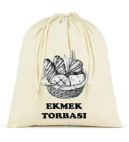 Lexroo Ekmek Torbası, Pamuk Bez Torba, 40x40 cm, Baskılı Ekmek Desenli, Krem Rengi
