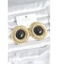 Pirinç Gold Renk Siyah Boncuklu Vintage Kadın Küpe