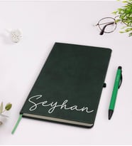 BK Gift Kişiye Özel El Yazılı Yeşil Termo Deri Defter Kalem Seti Model 1