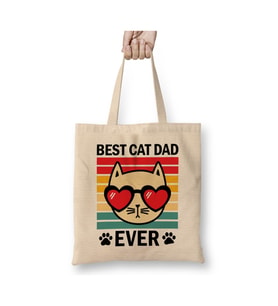 Best Cat Dad Ever Retro Kedi Babası Cats Lover Dads Aşk Kedi Beyaz Bez Çanta Uzun Saplı