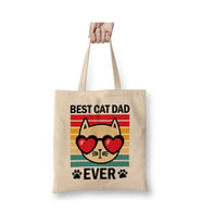 Best Cat Dad Ever Retro Kedi Babası Cats Lover Dads Aşk Kedi Beyaz Bez Çanta Uzun Saplı