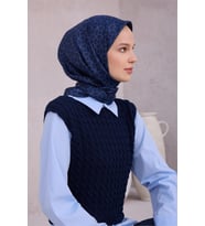 Geometrik Desen İpek Twill Eşarp 4215D01 (C.Lacivert)
