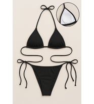 Kadın Siyah Yandan ve Boyundan Bağlamalı Bikini Mayo Takımı