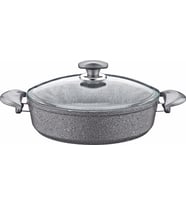 Oms Granit 28X8 cm Gri Pilav Tencere Cam Kapaklı 3310 (Bordo)