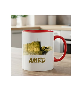Amed Surları Tasarımlı Klasik Kırmızı Kupa Bardak - Amed Klasik Kırmızı Kupası (Beyaz)