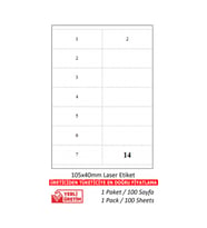 A1 Etiket Lazer Etiket tw-2614 100 A4 Sayfa Lazer Etiket 105 X 40 mm Boyutunda 1 A4 Sayfada 14 Etiket
