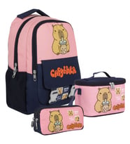 Capybara (Kız Çocuk - Lacivert - Pembe) İlkokul Üçlü Çanta Seti - SETCPB5203A